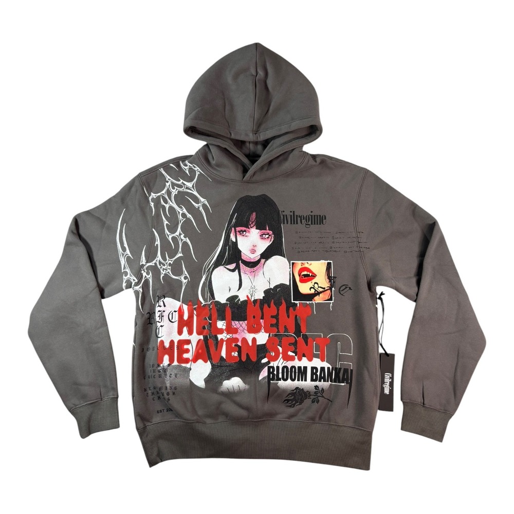 Civil Regime Hell Bent Heaven Sent Bloom Bankai Hoodie Mens Medium Grey Anime